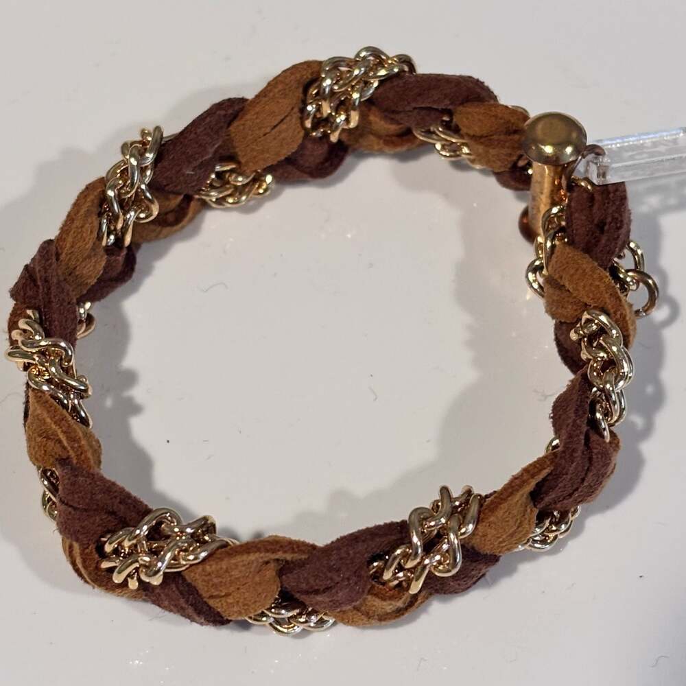 Braided Suede Bracelet with Gold Chain